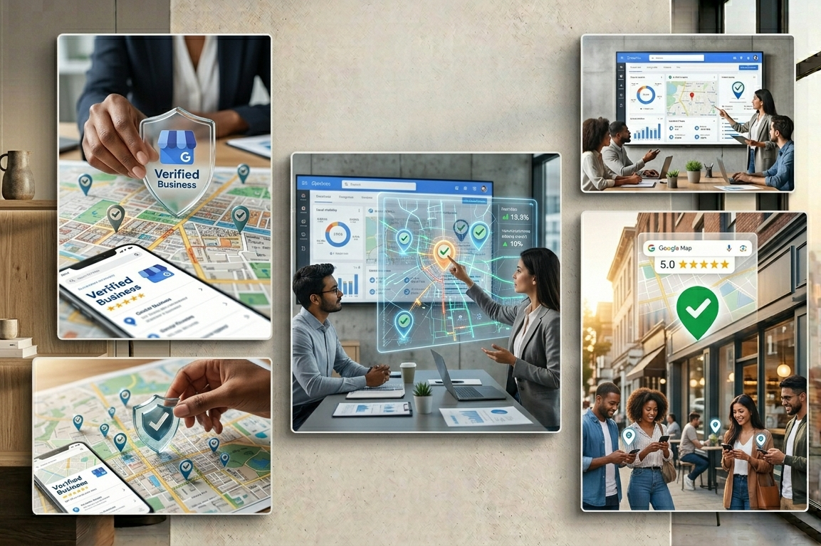 Collage of verified business and Google Maps ranking visuals